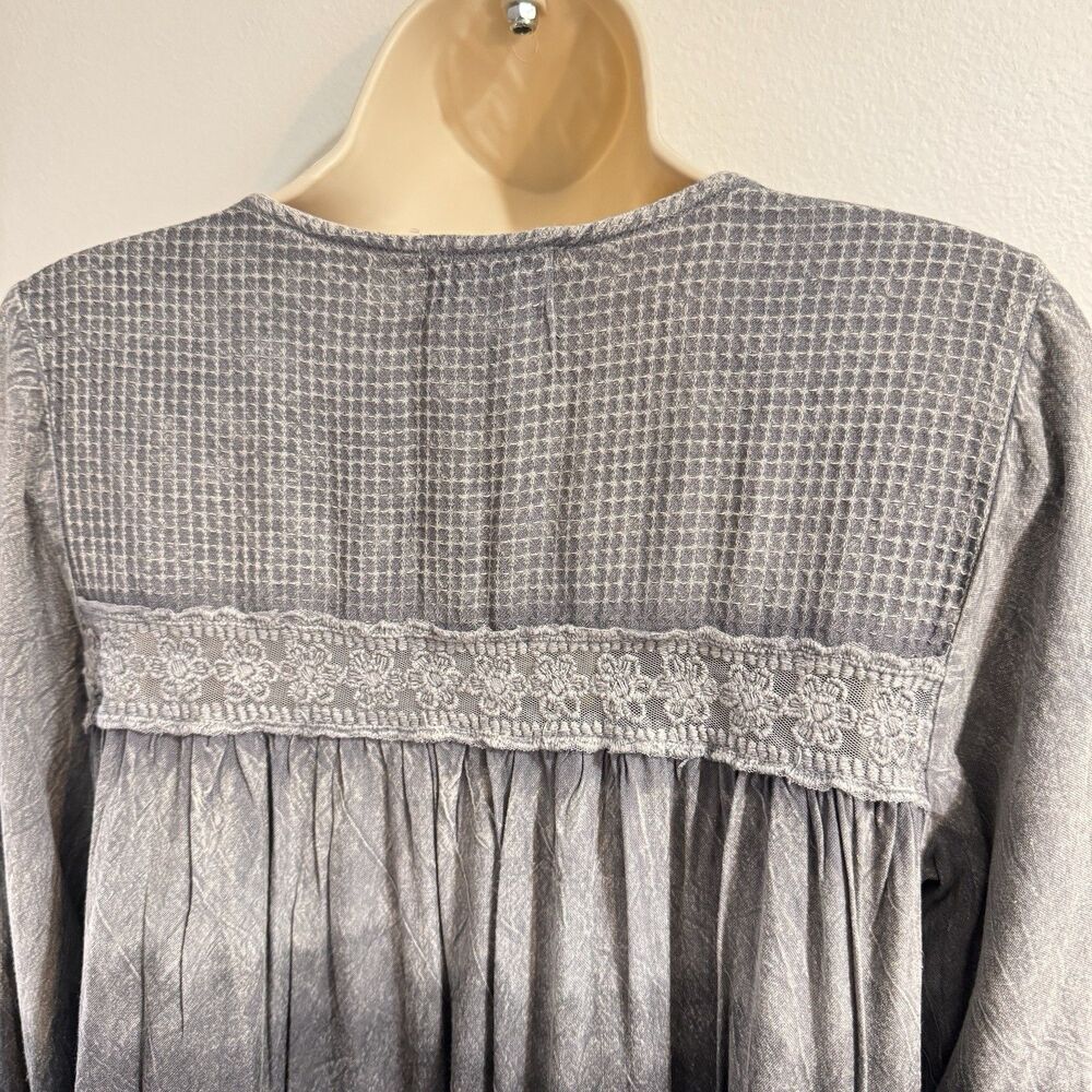 Vintage Y2K NWT Oso Casuals Blouse S Mineral Wash Waffle Knit Lace Boho Gray - Picture 7 of 10